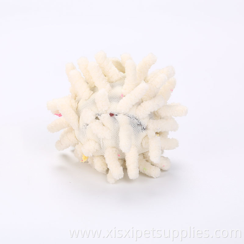shaggy plush cat ball with rattle playing toy for cat